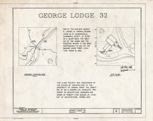 Blueprint Locator map, site map, Statement of Significance - George Lodge No. 32, State Route 602, Howardsville, Albemarle County, VA