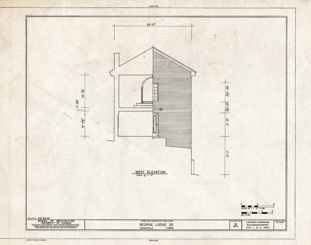 Blueprint West Elevation - George Lodge No. 32, State Route 602, Howardsville, Albemarle County, VA