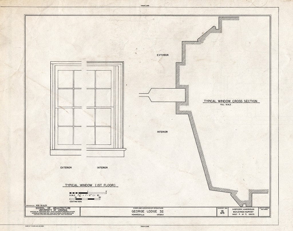 Blueprint Window Details - George Lodge No. 32, State Route 602, Howardsville, Albemarle County, VA