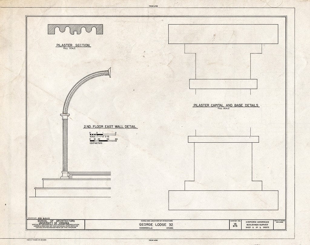 Blueprint Pilaster Details; Second Floor, East Wall Detail - George Lodge No. 32, State Route 602, Howardsville, Albemarle County, VA