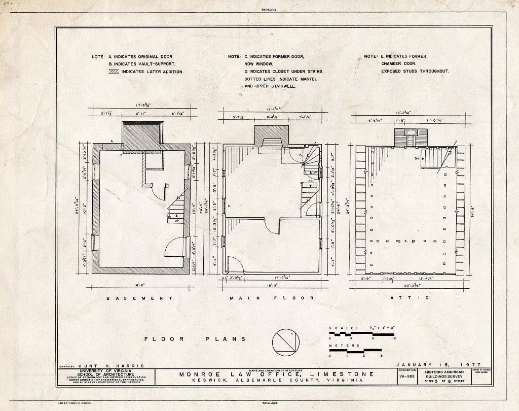 Blueprint Plans - Monroe Law Office, Limestone Plantation, Virginia Route 250, Keswick, Albemarle County, VA