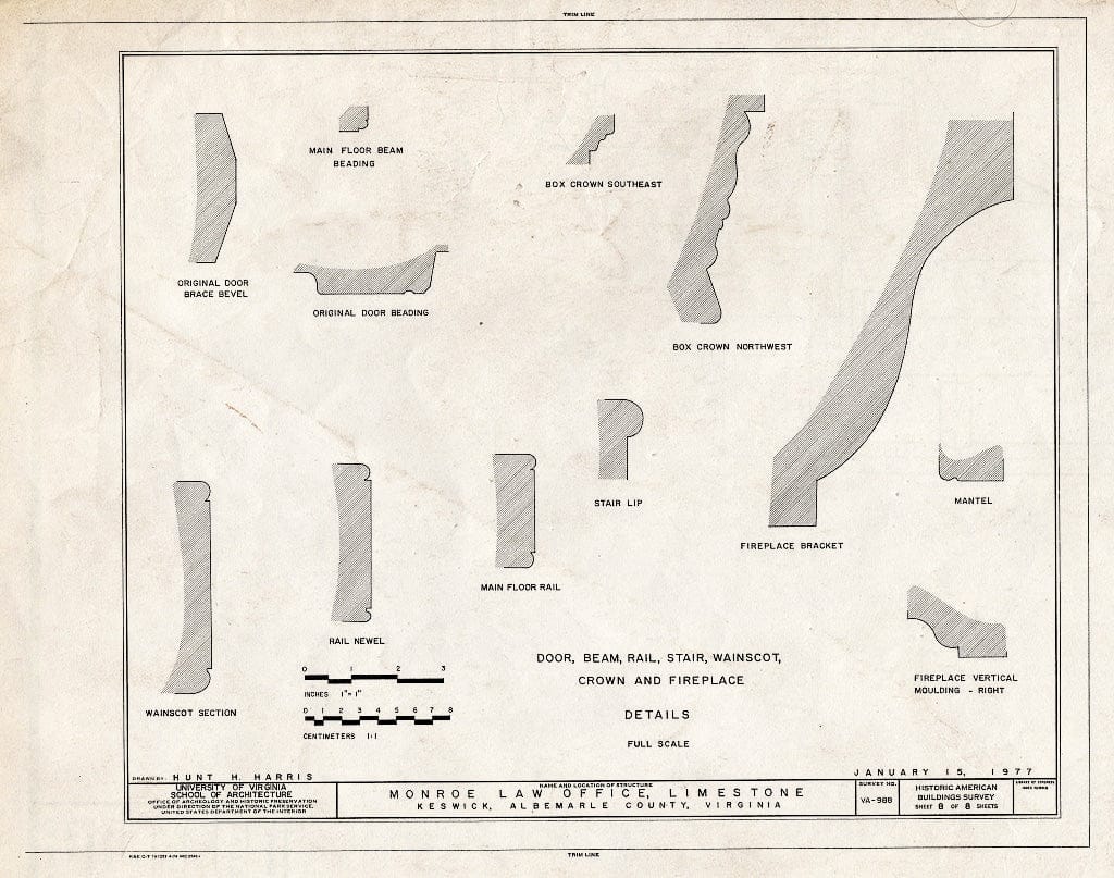 Blueprint Molding Details - Monroe Law Office, Limestone Plantation, Virginia Route 250, Keswick, Albemarle County, VA