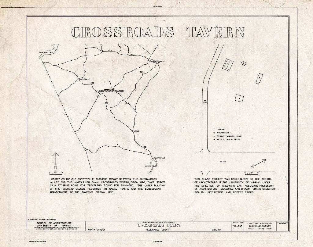 Blueprint Map and site Plan, Statement of Significance - Crossroads Tavern, State Route 692, North Garden, Albemarle County, VA
