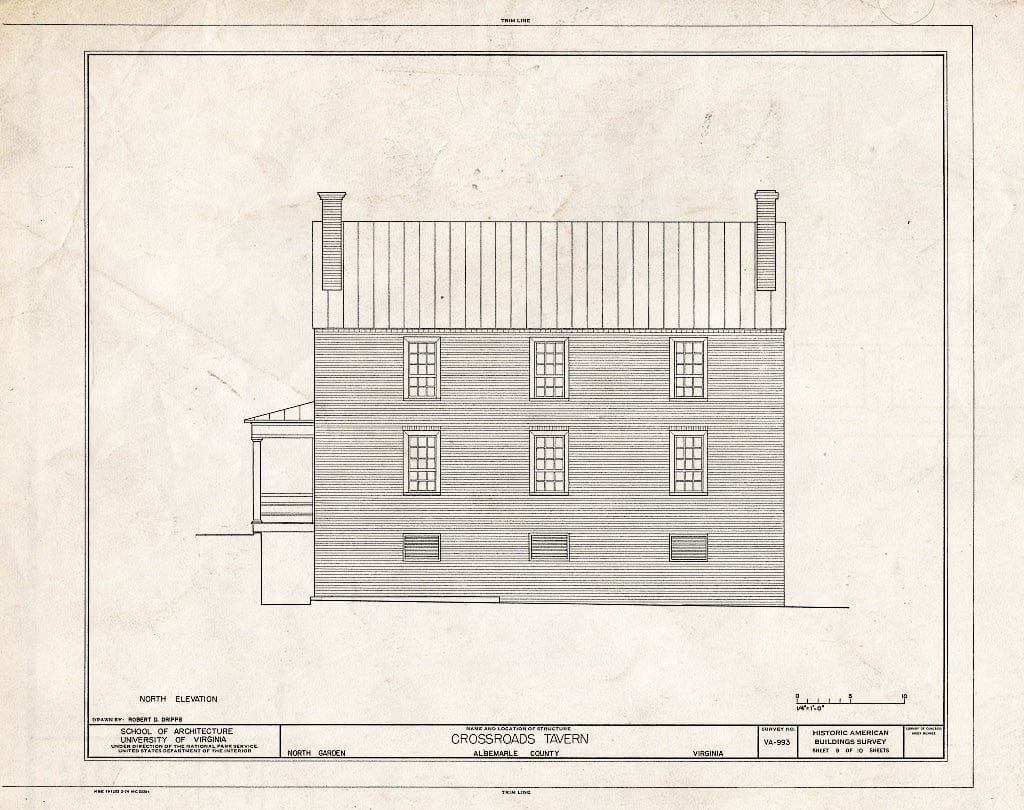 Blueprint North Elevation - Crossroads Tavern, State Route 692, North Garden, Albemarle County, VA