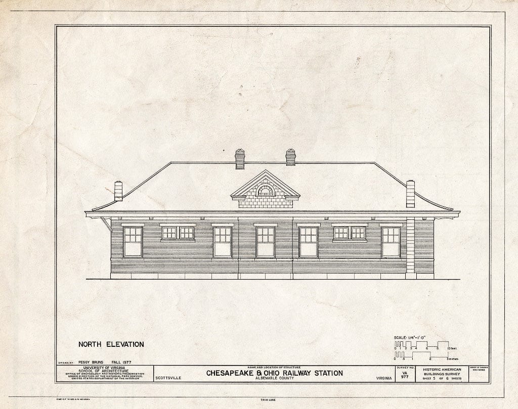 Blueprint North Elevation - Chesapeake & Ohio Railway Station, Main Street Between Union & Ferry Streets, Scottsville, Albemarle County, VA