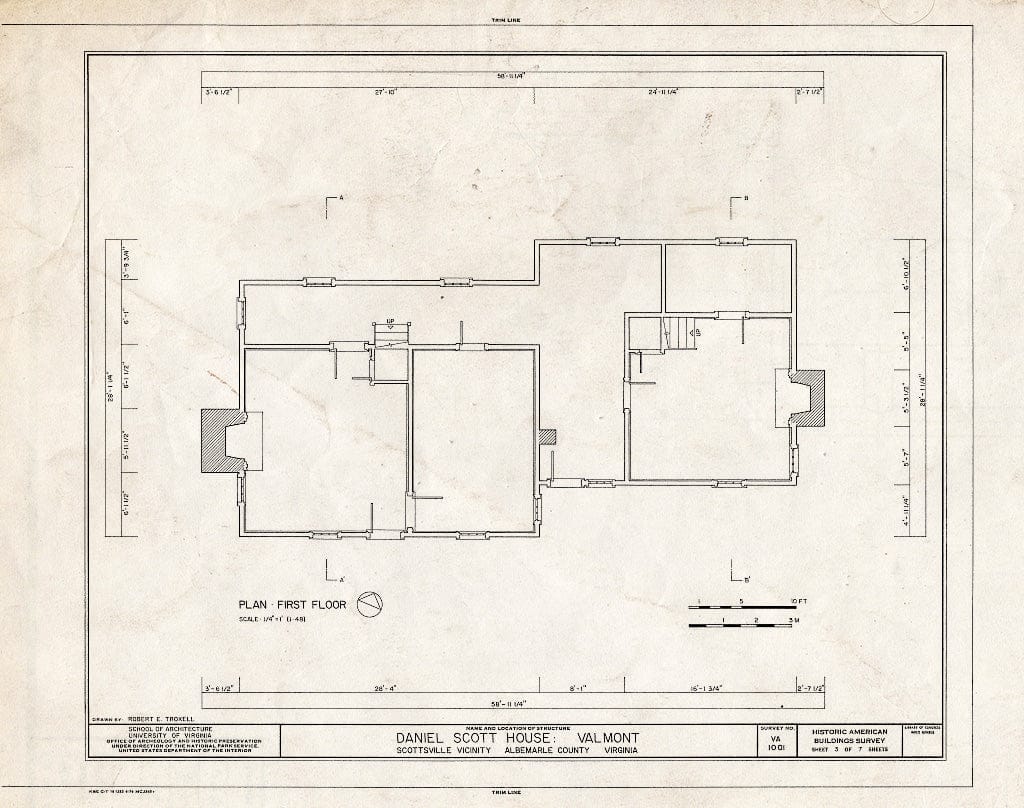Blueprint HABS VA,2-Scots.V,1- (Sheet 3 of 7) - Daniel Scott House, Warren Road, Route 726, Scottsville, Albemarle County, VA