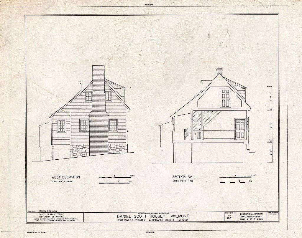 Blueprint HABS VA,2-Scots.V,1- (Sheet 6 of 7) - Daniel Scott House, Warren Road, Route 726, Scottsville, Albemarle County, VA