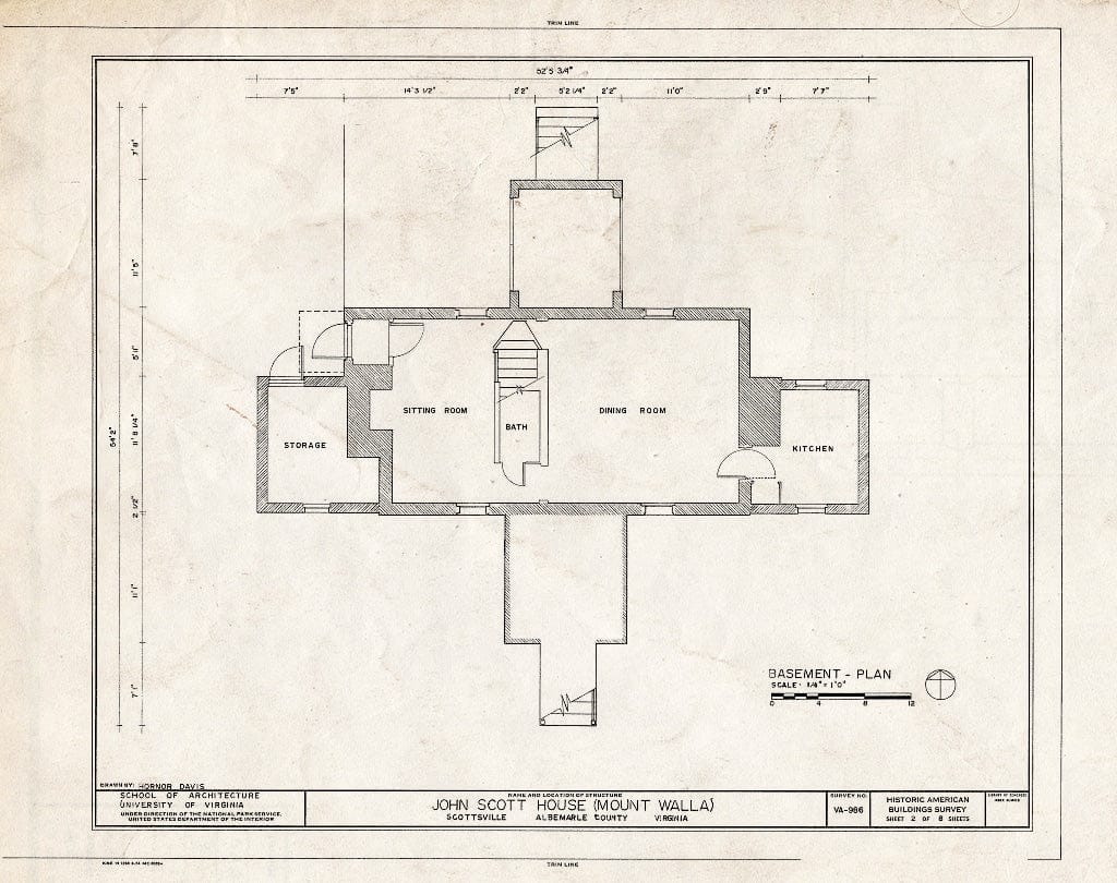Blueprint Basement Plan - John Scott House, Jackson Street, Scottsville, Albemarle County, VA