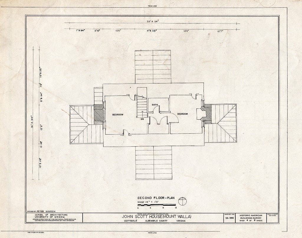 Blueprint Second Floor Plan - John Scott House, Jackson Street, Scottsville, Albemarle County, VA