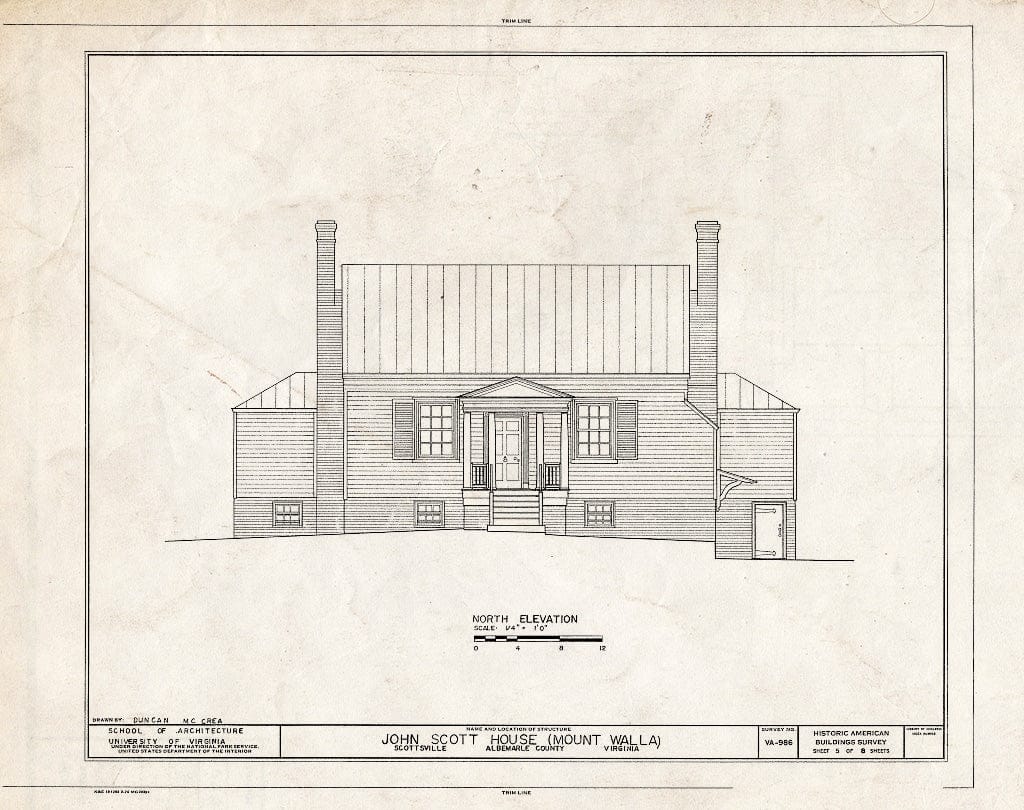 Blueprint North Elevation - John Scott House, Jackson Street, Scottsville, Albemarle County, VA