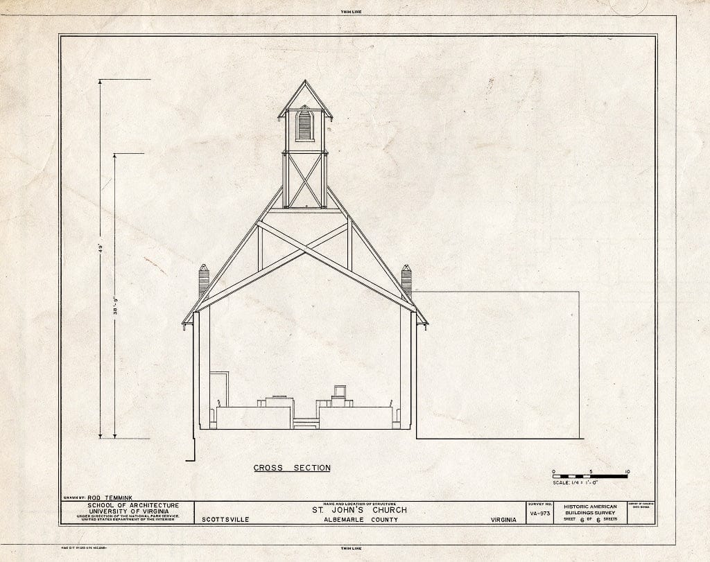 Blueprint Section - St. John's Church (Episcopal), Harrison & Bird Streets, Scottsville, Albemarle County, VA