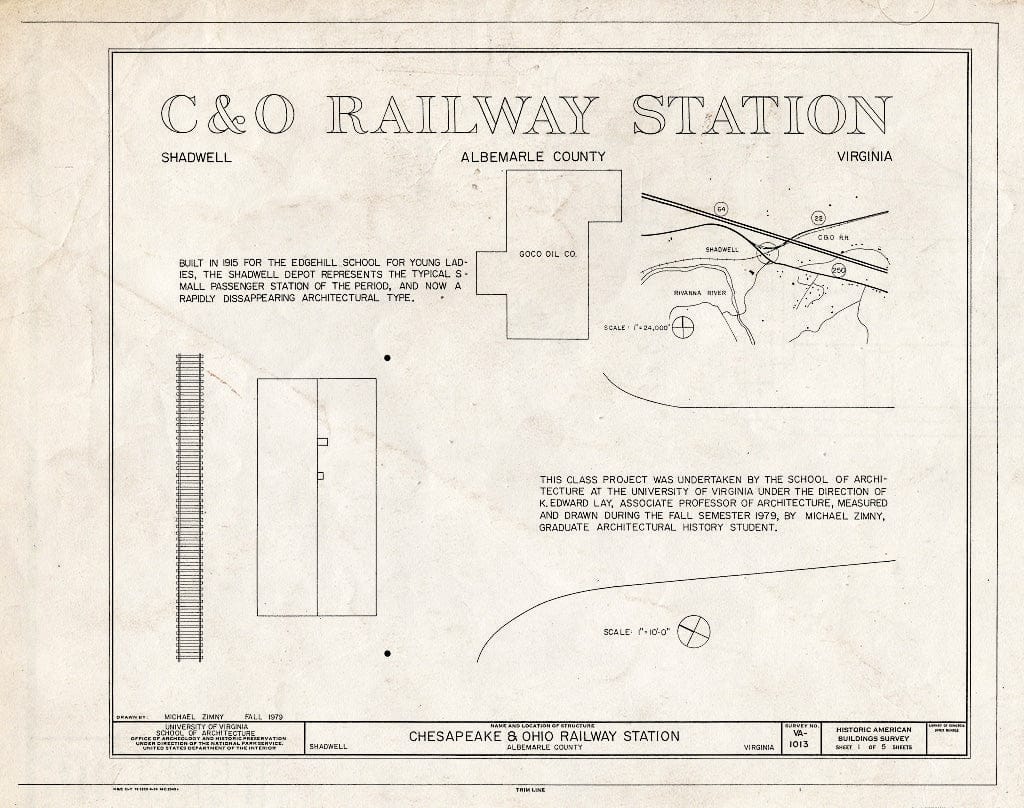 Blueprint HABS VA,2-SHAD,1- (Sheet 1 of 5) - Chesapeake & Ohio Railway Station, U.S. Route 250 & Chesapeake & Ohio Railroad, Shadwell, Albemarle County, VA