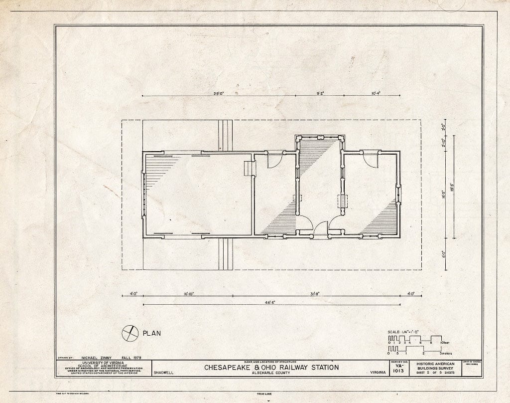 Blueprint HABS VA,2-SHAD,1- (Sheet 2 of 5) - Chesapeake & Ohio Railway Station, U.S. Route 250 & Chesapeake & Ohio Railroad, Shadwell, Albemarle County, VA