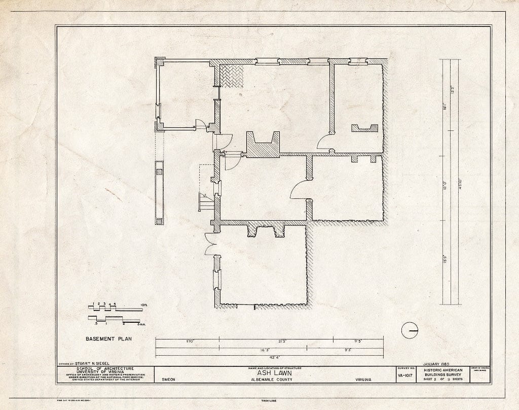 Blueprint HABS VA,2-SIM,1- (Sheet 2 of 9) - Ashlawn, Simeon, Albemarle County, VA