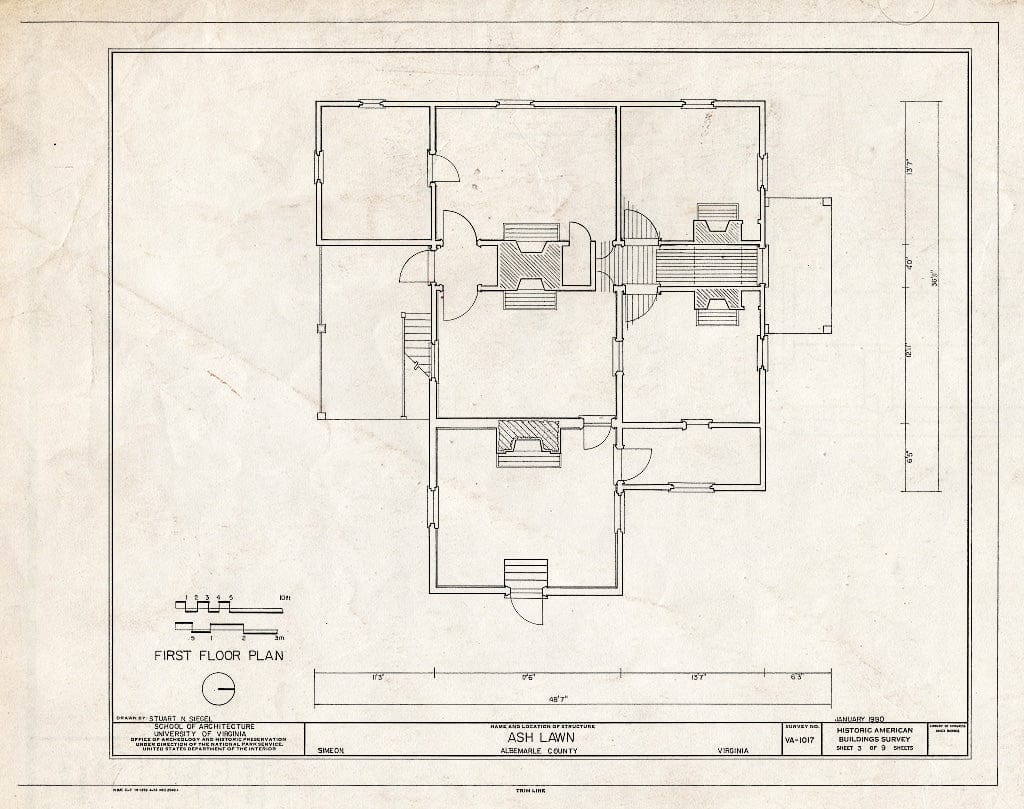 Blueprint HABS VA,2-SIM,1- (Sheet 3 of 9) - Ashlawn, Simeon, Albemarle County, VA