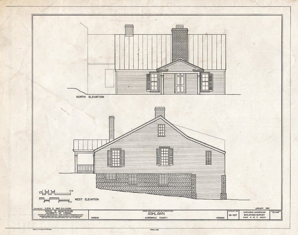 Blueprint HABS VA,2-SIM,1- (Sheet 4 of 9) - Ashlawn, Simeon, Albemarle County, VA