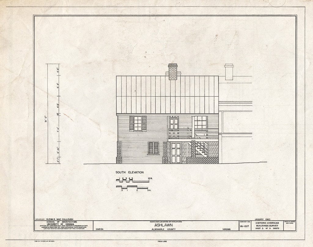 Blueprint HABS VA,2-SIM,1- (Sheet 5 of 9) - Ashlawn, Simeon, Albemarle County, VA