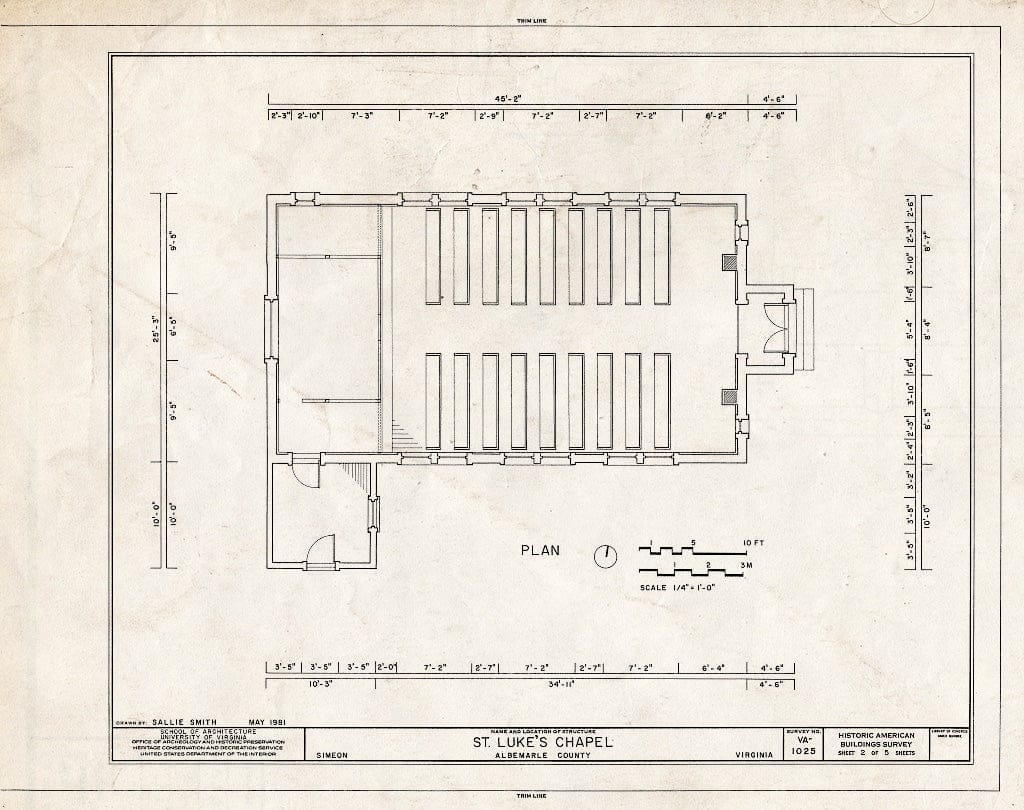 Blueprint HABS VA,2-SIM,2- (Sheet 2 of 5) - St. Luke's Chapel, State Route 53 & State Route 732, Simeon, Albemarle County, VA