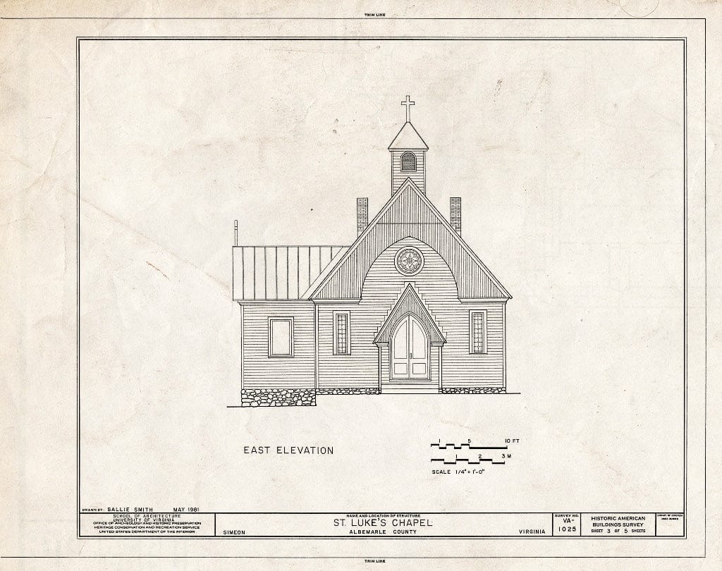 Blueprint HABS VA,2-SIM,2- (Sheet 3 of 5) - St. Luke's Chapel, State Route 53 & State Route 732, Simeon, Albemarle County, VA