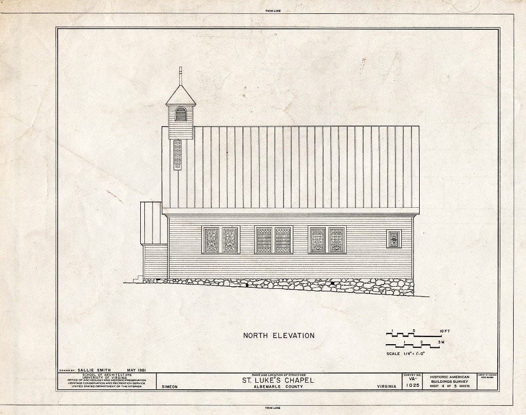 Blueprint HABS VA,2-SIM,2- (Sheet 4 of 5) - St. Luke's Chapel, State Route 53 & State Route 732, Simeon, Albemarle County, VA