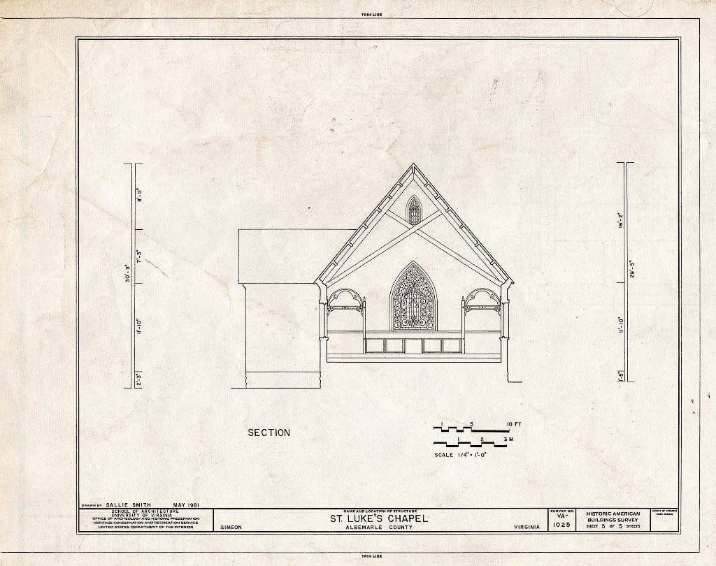 Blueprint HABS VA,2-SIM,2- (Sheet 5 of 5) - St. Luke's Chapel, State Route 53 & State Route 732, Simeon, Albemarle County, VA