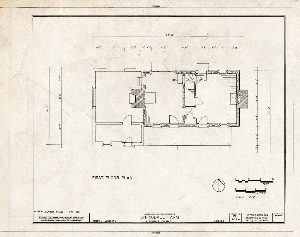 Blueprint HABS VA,2-SIM.V,1- (Sheet 2 of 7) - Springdale Farm, Buck Island Creek Vicinity, Simeon, Albemarle County, VA