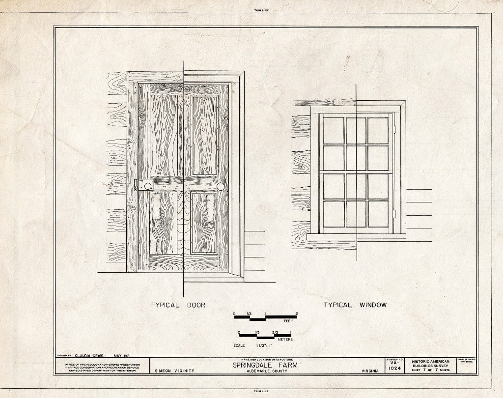 Blueprint HABS VA,2-SIM.V,1- (Sheet 7 of 7) - Springdale Farm, Buck Island Creek Vicinity, Simeon, Albemarle County, VA