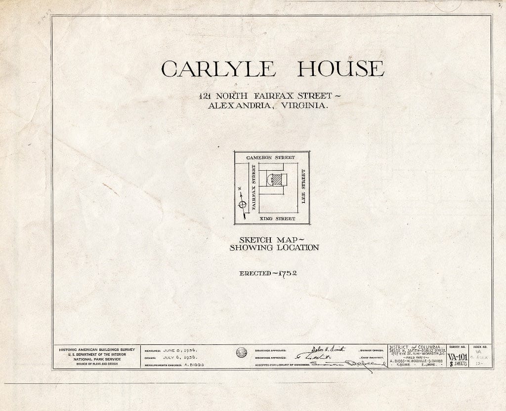 Blueprint HABS VA,7-Alex,13- (Sheet 0 of 8) - John Carlyle House, 123 North Fairfax Street, Alexandria, Independent City, VA