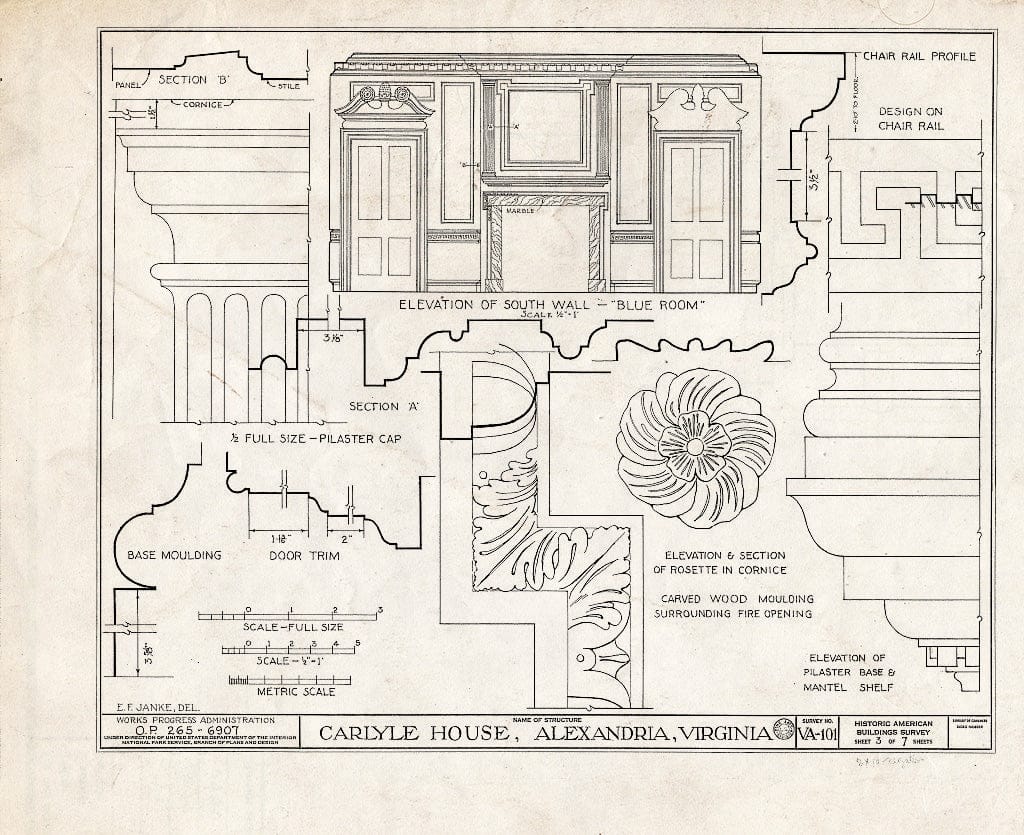 Blueprint HABS VA,7-Alex,13- (Sheet 3 of 8) - John Carlyle House, 123 North Fairfax Street, Alexandria, Independent City, VA