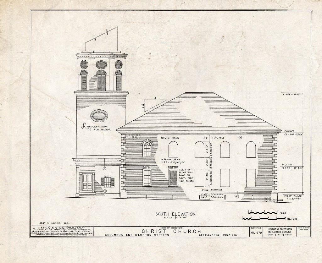 Blueprint HABS VA,7-Alex,2- (Sheet 6 of 13) - Christ Church (Episcopal), Columbus & Cameron Streets, Alexandria, Independent City, VA