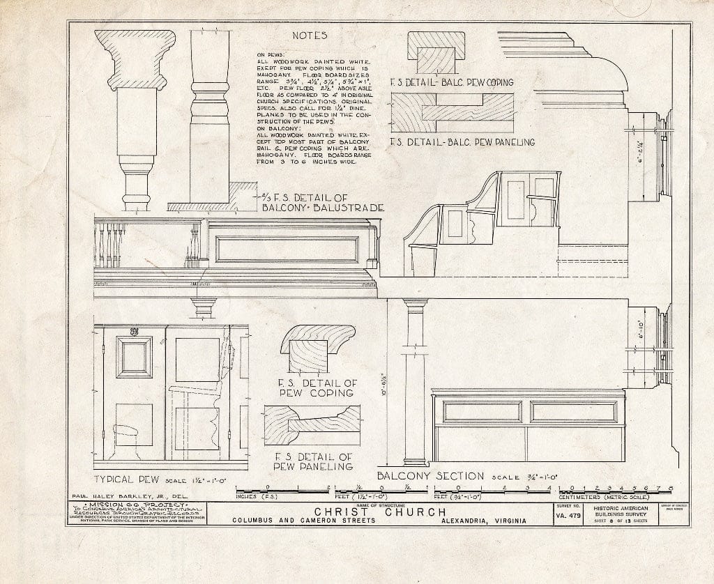 Blueprint HABS VA,7-Alex,2- (Sheet 8 of 13) - Christ Church (Episcopal), Columbus & Cameron Streets, Alexandria, Independent City, VA