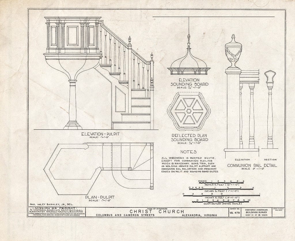 Blueprint HABS VA,7-Alex,2- (Sheet 11 of 13) - Christ Church (Episcopal), Columbus & Cameron Streets, Alexandria, Independent City, VA