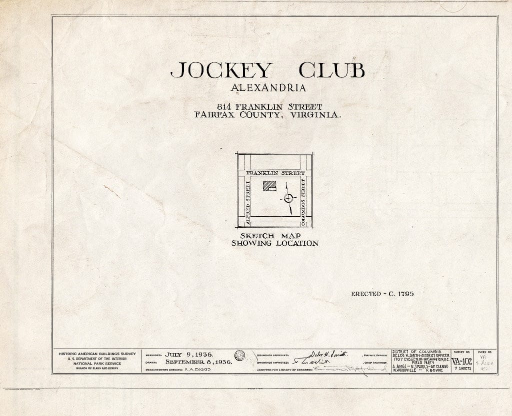 Blueprint HABS VA,7-Alex,45- (Sheet 0 of 7) - Jockey Club, 814 Franklin Street, Alexandria, Independent City, VA