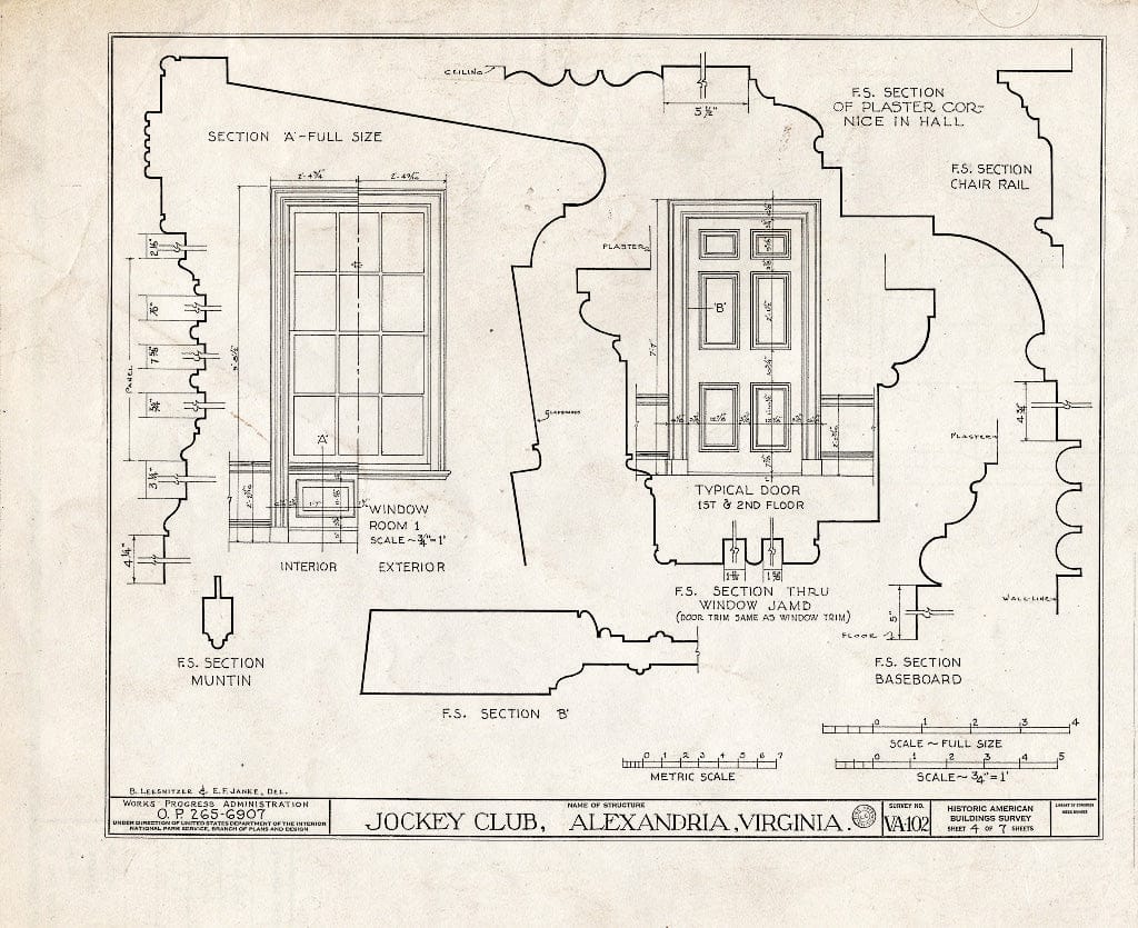 Blueprint HABS VA,7-Alex,45- (Sheet 4 of 7) - Jockey Club, 814 Franklin Street, Alexandria, Independent City, VA