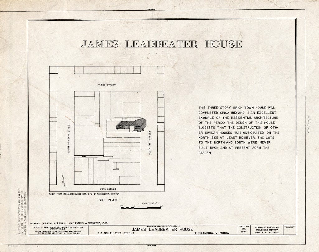 Blueprint HABS VA,7-Alex,173- (Sheet 1 of 4) - James Leadbeater House, 213 South Pitt Street, Alexandria, Independent City, VA