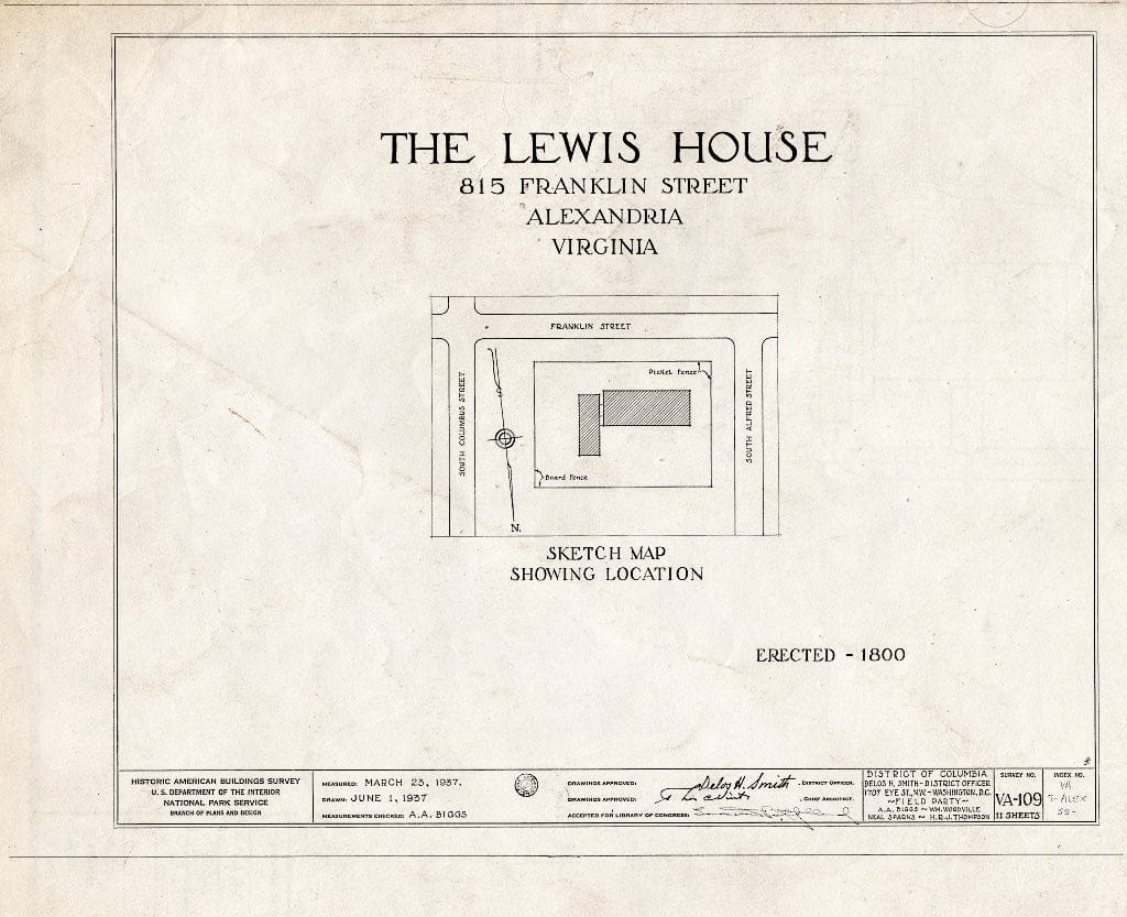 Blueprint HABS VA,7-Alex,52- (Sheet 0 of 11) - Lawrence Lewis House, 815 Franklin Street (Moved to 11701 River Drive, Lorton), Alexandria, Independent City, VA