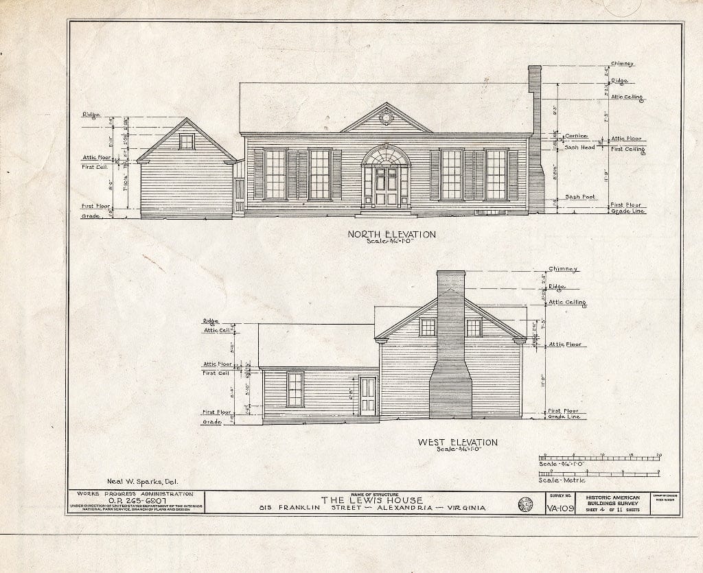 Blueprint HABS VA,7-Alex,52- (Sheet 4 of 11) - Lawrence Lewis House, 815 Franklin Street (Moved to 11701 River Drive, Lorton), Alexandria, Independent City, VA