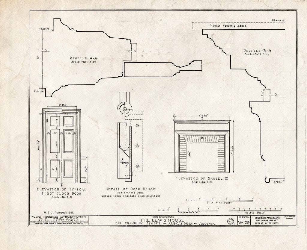 Blueprint HABS VA,7-Alex,52- (Sheet 8 of 11) - Lawrence Lewis House, 815 Franklin Street (Moved to 11701 River Drive, Lorton), Alexandria, Independent City, VA