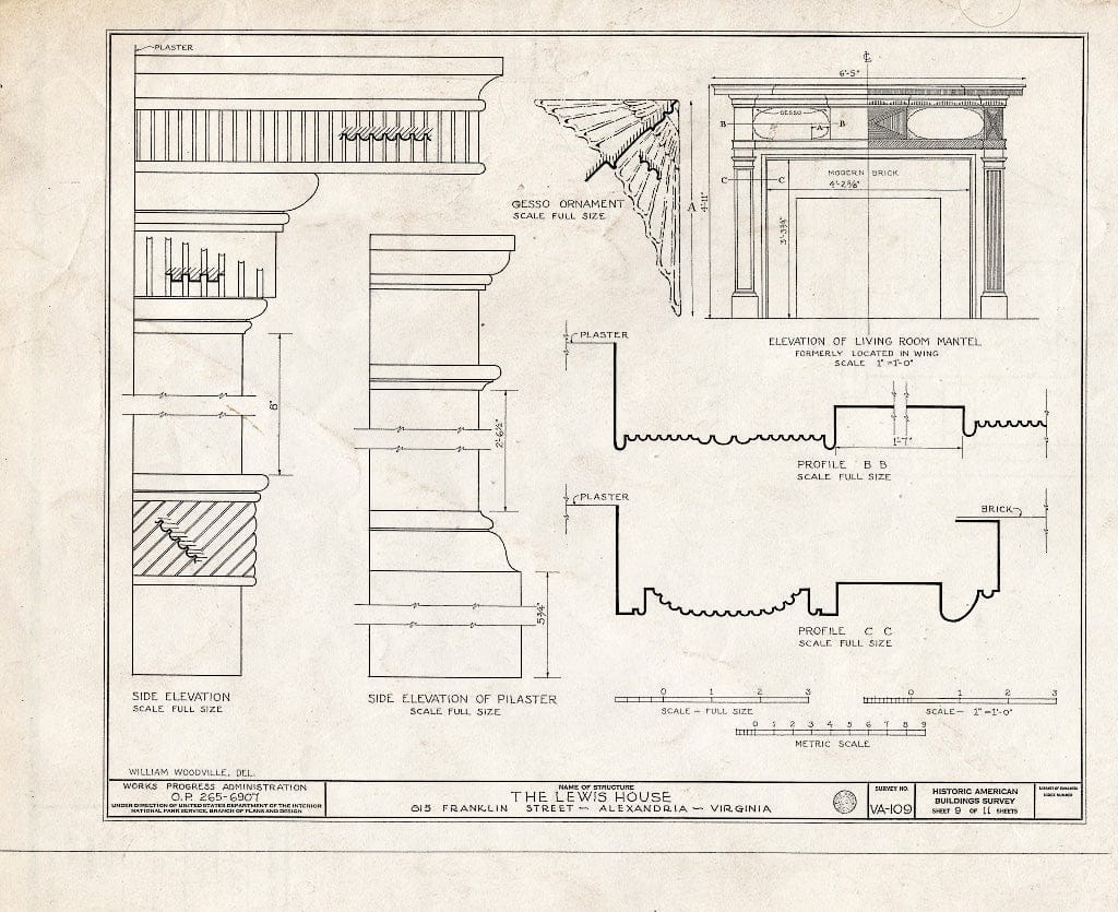 Blueprint HABS VA,7-Alex,52- (Sheet 9 of 11) - Lawrence Lewis House, 815 Franklin Street (Moved to 11701 River Drive, Lorton), Alexandria, Independent City, VA