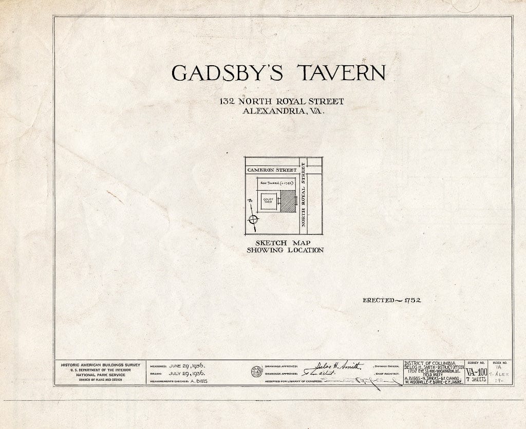 Blueprint HABS VA,7-Alex,19- (Sheet 0 of 7) - Mason's Ordinary (Coffee House), 128 North Royal Street, Alexandria, Independent City, VA