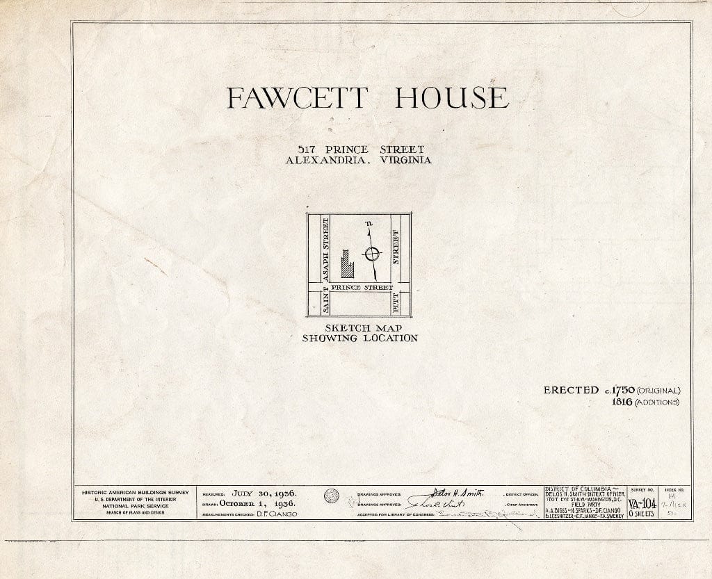 Blueprint HABS VA,7-Alex,51- (Sheet 0 of 6) - Murray-Dick-Fawcett House, 517 Prince Street, Alexandria, Independent City, VA