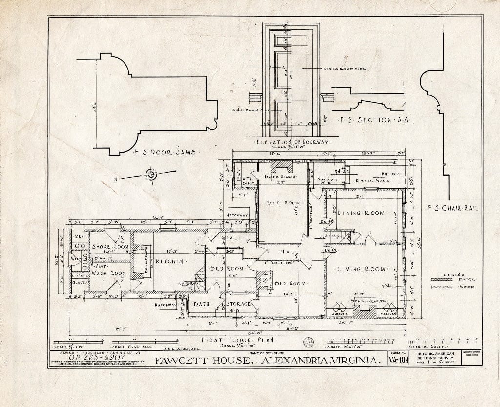 Blueprint HABS VA,7-Alex,51- (Sheet 1 of 6) - Murray-Dick-Fawcett House, 517 Prince Street, Alexandria, Independent City, VA