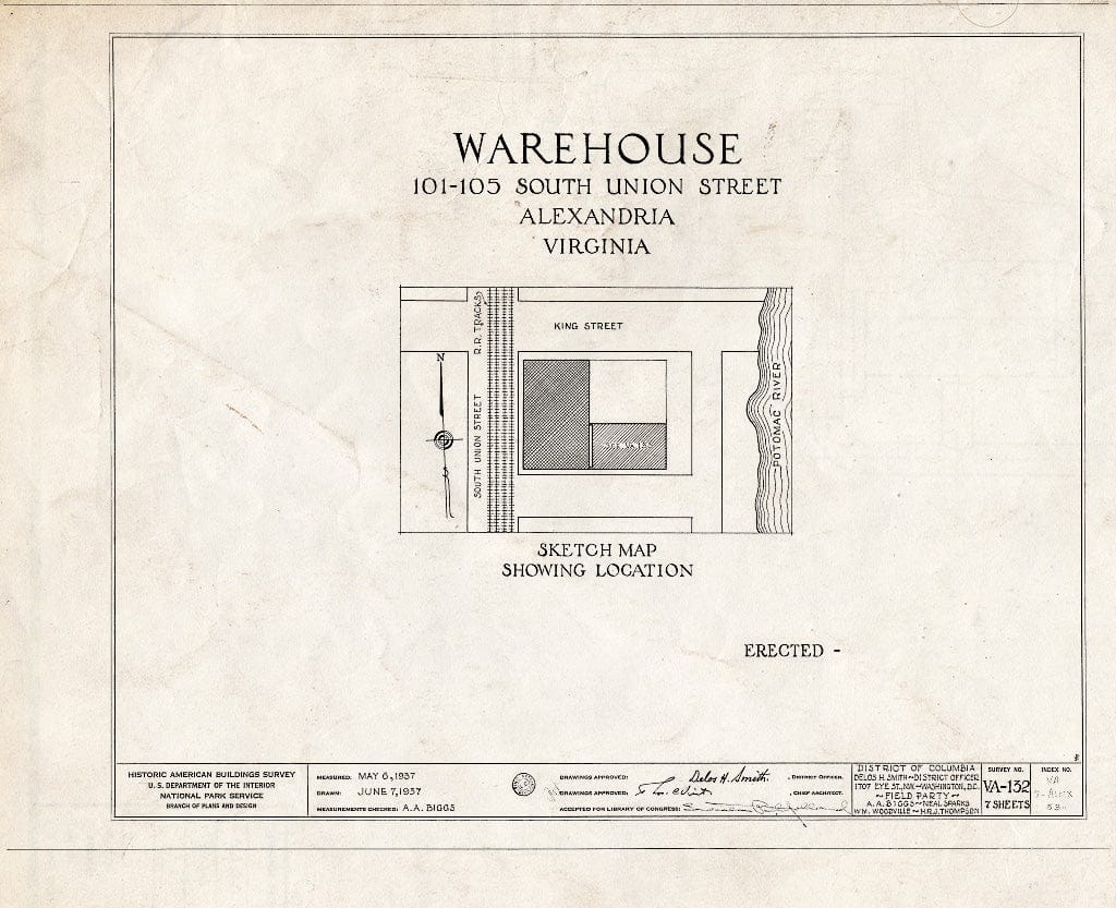 Blueprint HABS VA,7-Alex,53- (Sheet 0 of 7) - Patterson-Fitzgerald Warehouse, 101-105 South Union Street, Alexandria, Independent City, VA