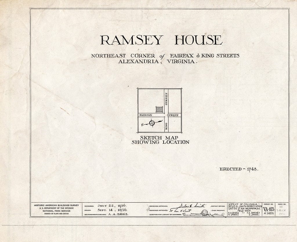 Blueprint HABS VA,7-Alex,50- (Sheet 0 of 4) - William Ramsay House, 221 King Street, Alexandria, Independent City, VA