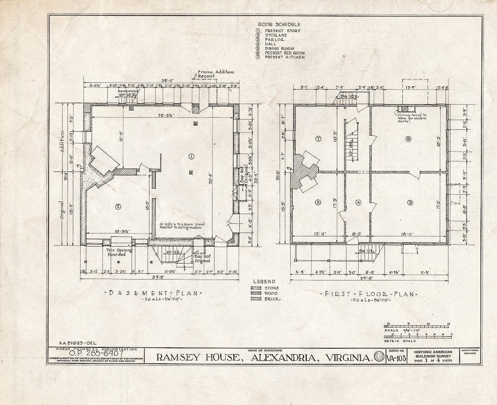 Blueprint HABS VA,7-Alex,50- (Sheet 1 of 4) - William Ramsay House, 221 King Street, Alexandria, Independent City, VA