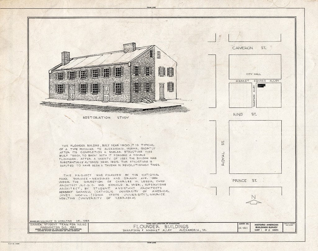 Blueprint HABS VA,7-Alex,132A- (Sheet 1 of 6) - Flounder Tavern Building, Sharpskin & Market Square Alleys, Alexandria, Independent City, VA