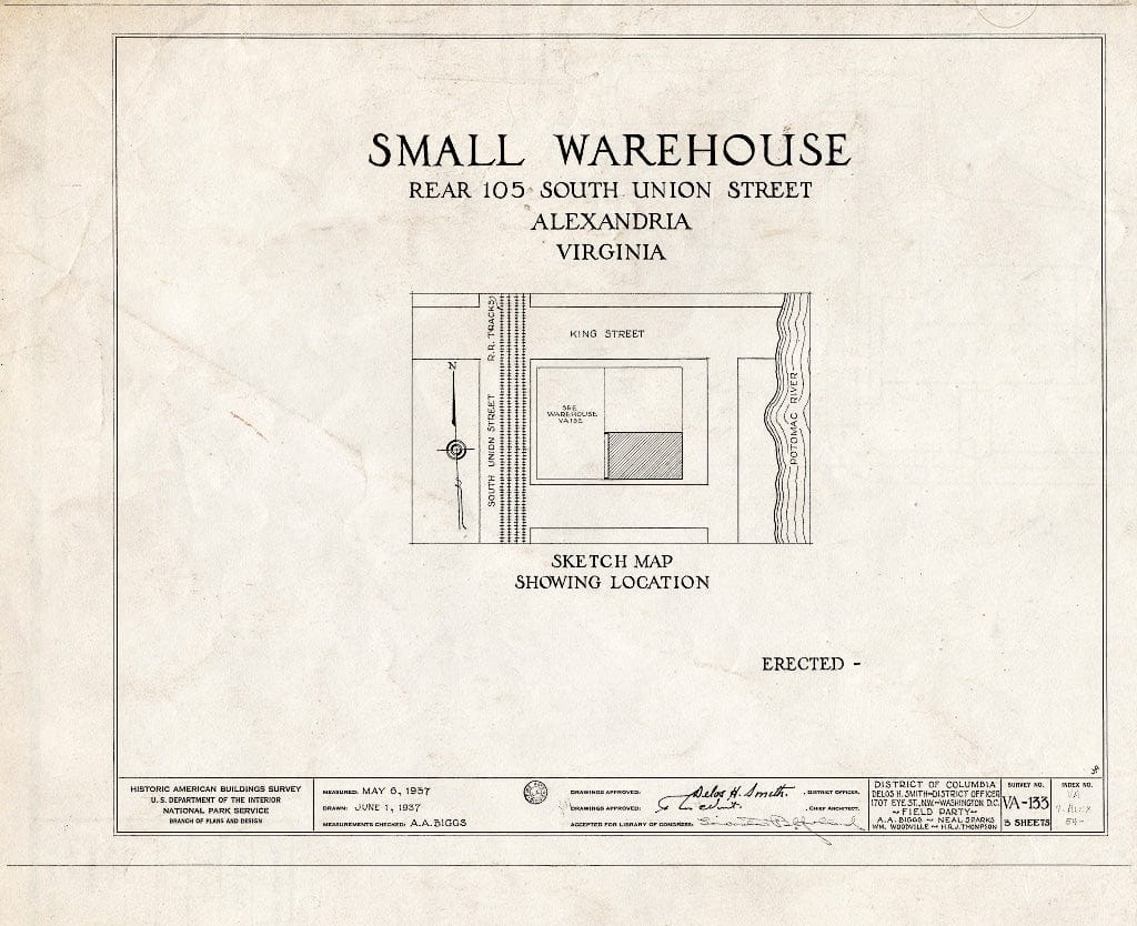 Blueprint HABS VA,7-Alex,54- (Sheet 0 of 3) - Water Street (Warehouse), Alexandria, Independent City, VA