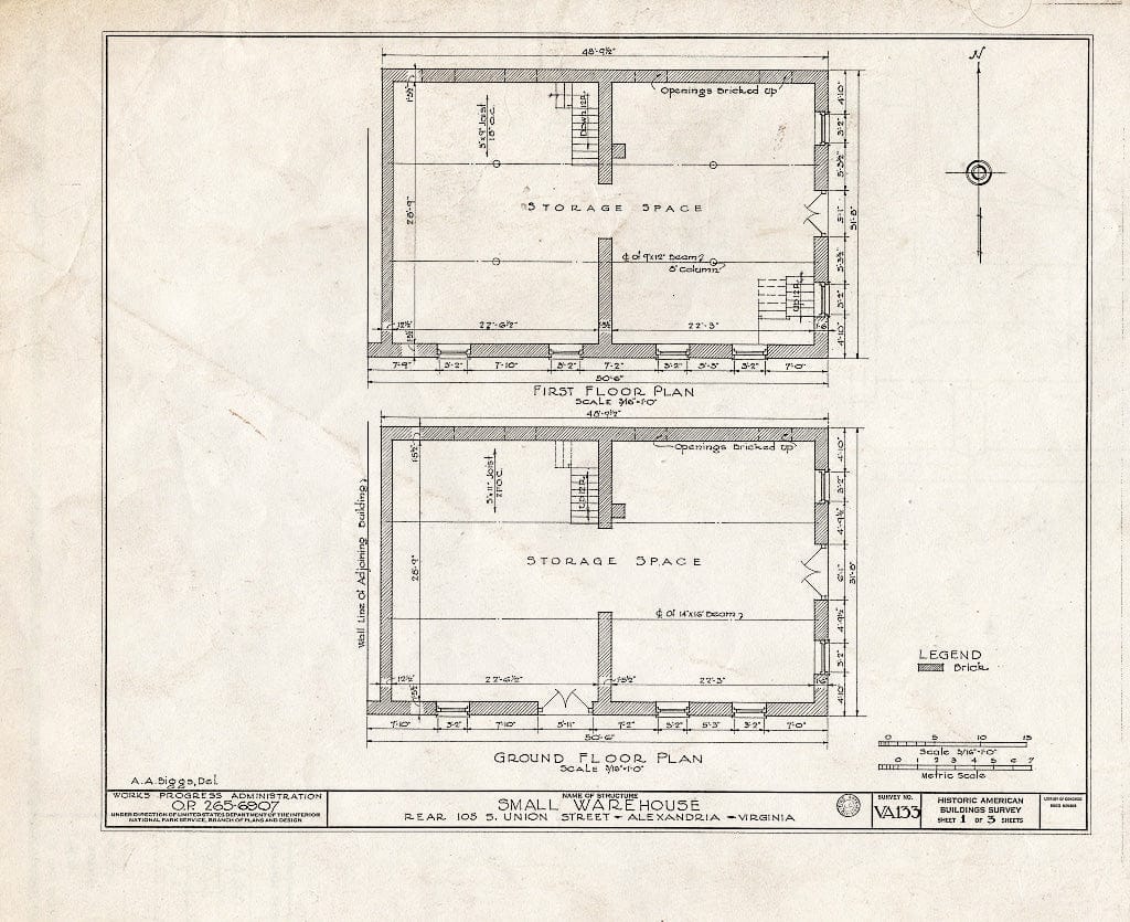 Blueprint HABS VA,7-Alex,54- (Sheet 1 of 3) - Water Street (Warehouse), Alexandria, Independent City, VA