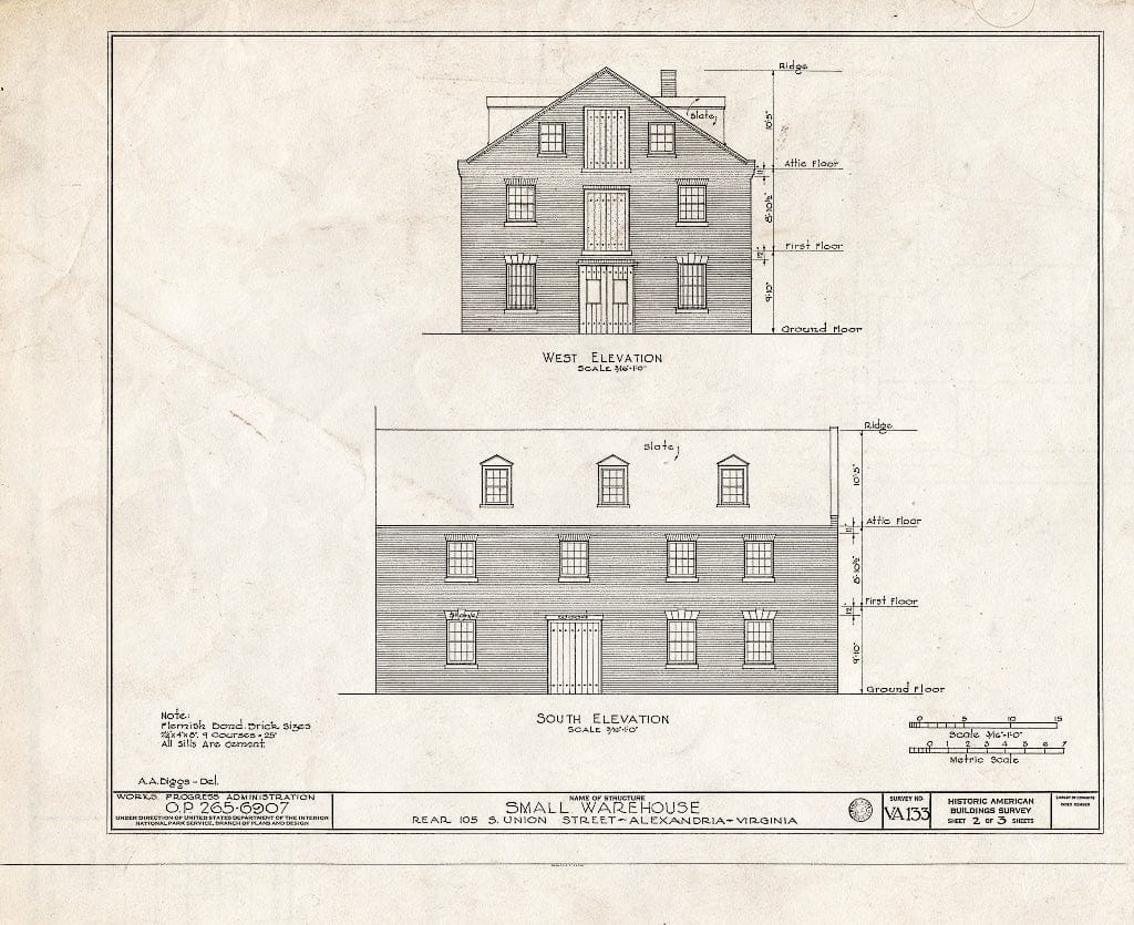 Blueprint HABS VA,7-Alex,54- (Sheet 2 of 3) - Water Street (Warehouse), Alexandria, Independent City, VA