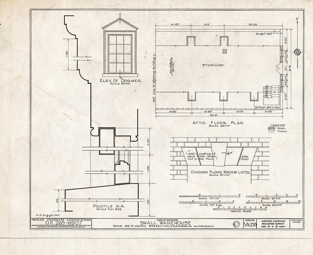 Blueprint HABS VA,7-Alex,54- (Sheet 3 of 3) - Water Street (Warehouse), Alexandria, Independent City, VA